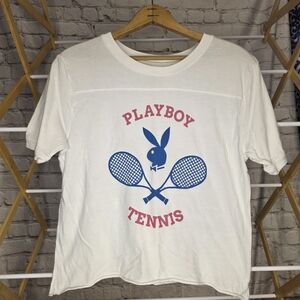 PLAYBOY White and Blue Tennis Graphic Tee